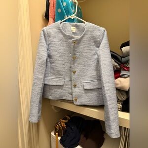 J. Crew Light Blue Tweed Blazer with Gold Buttons
